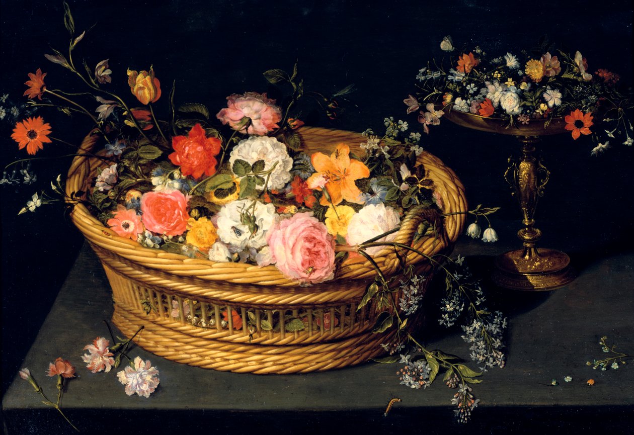 Flower Basket and Goblet in Gilded Silver, Still Life by Jan Bruegel the Younger