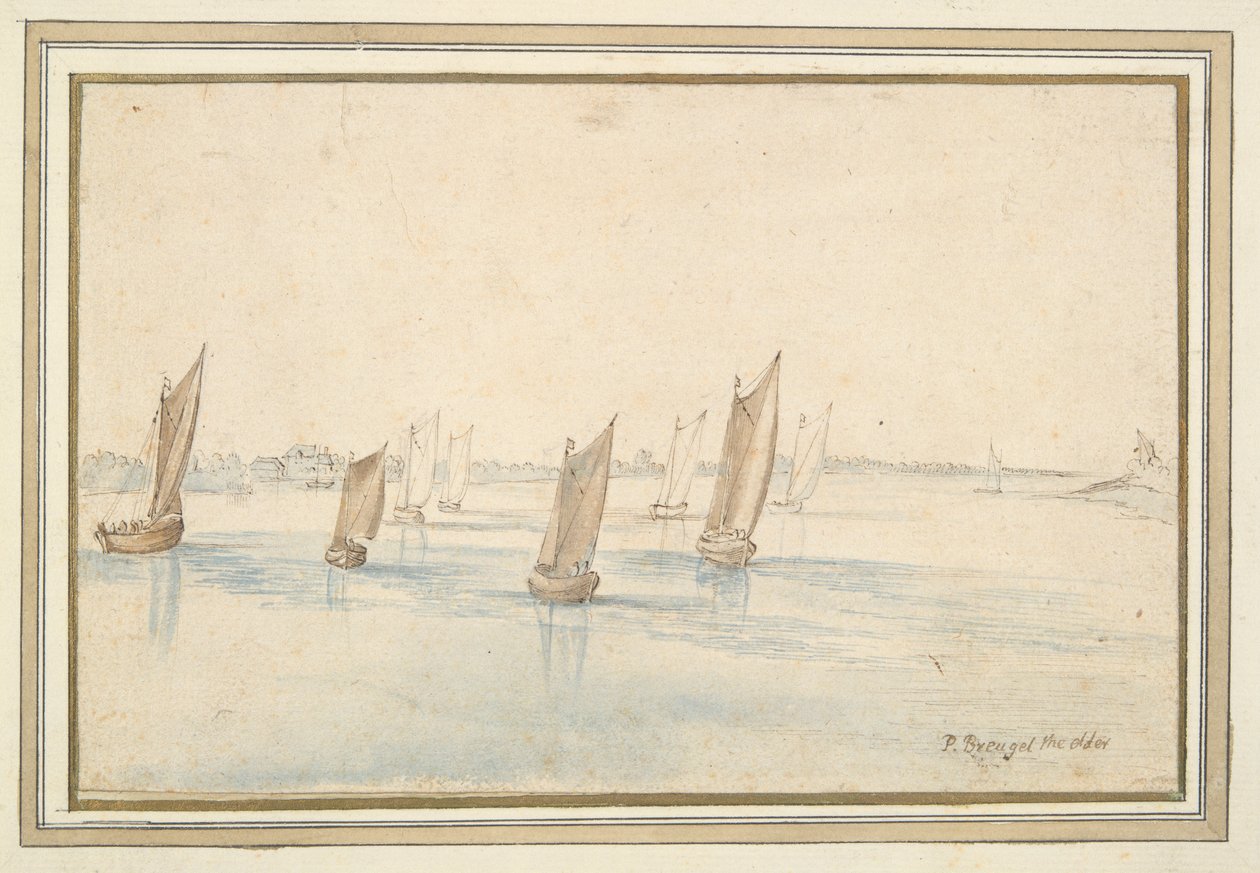Boats Sailing on a River, A Country House in the Distance by Jan Brueghel the Elder