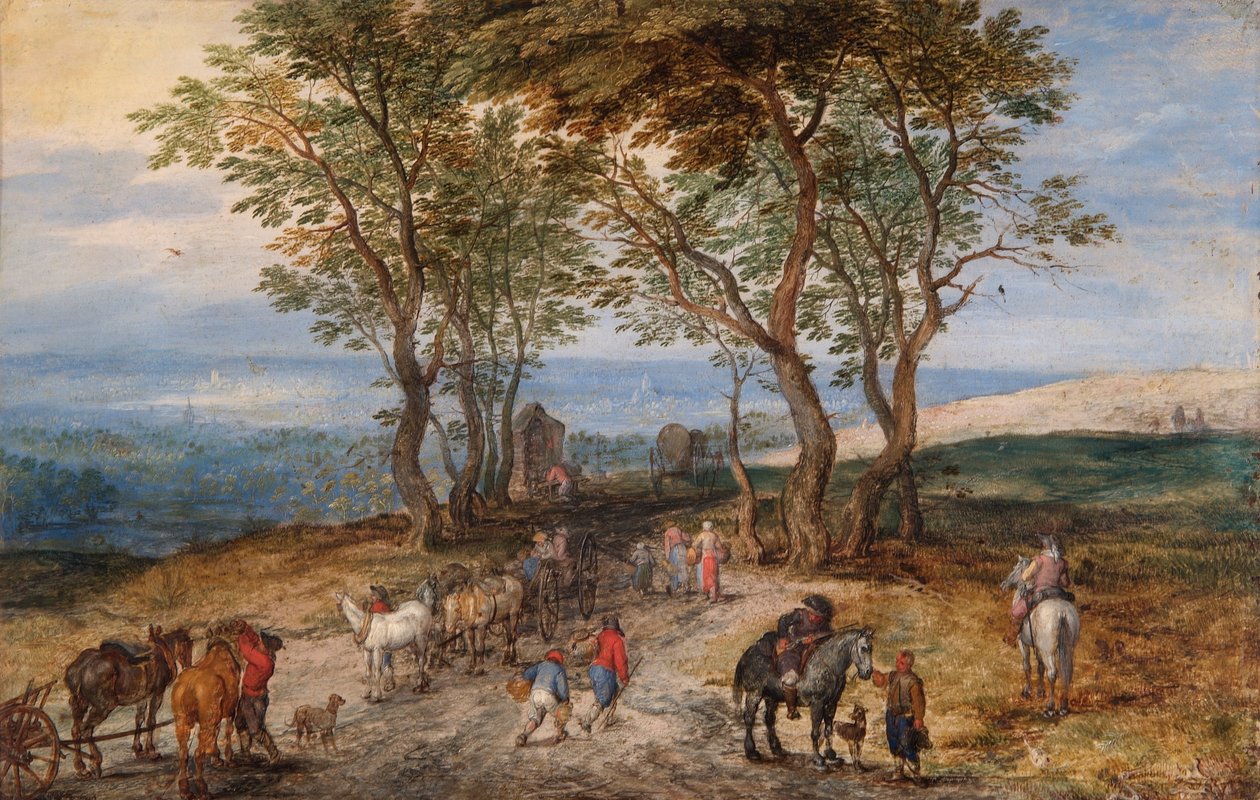 Country Road Scene with Figures: a Man Praying at a Shrine, c1610 by Jan Brueghel the Elder