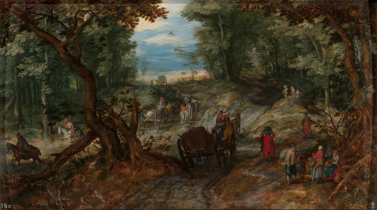 Forest with Carts Crossing a Stream and Riders by Jan Brueghel the Elder