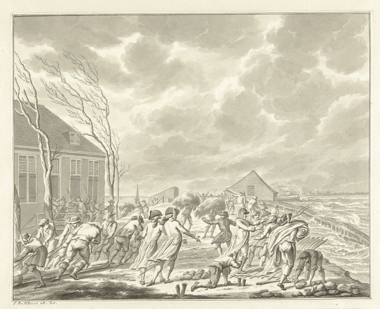 The Flooding of the Diemerzeedijk near Amsterdam, 1776 by Jan Bulthuis (signed by artist)