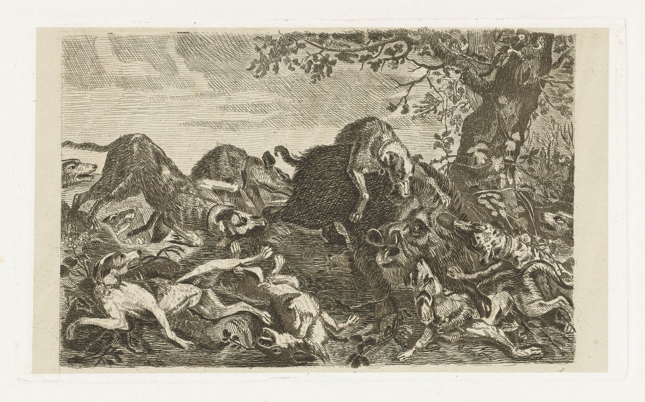 Hunting Dogs Chasing a Wild Boar by Jan Cassiers