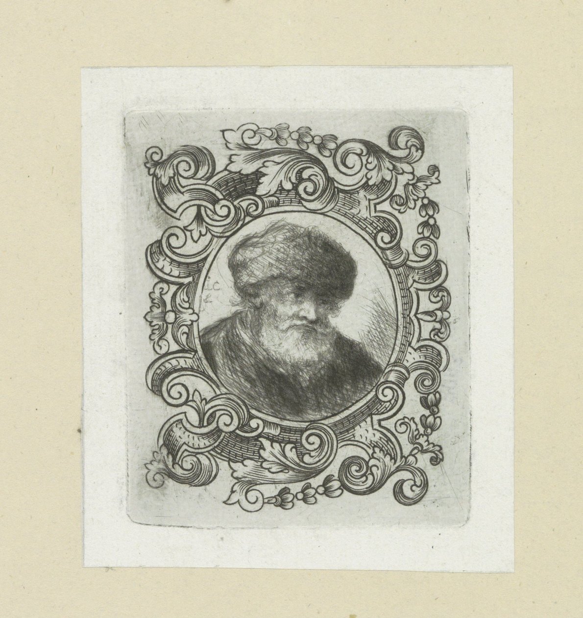 Old Man with Fur Hat in Ornamental Border by Jan Chalon