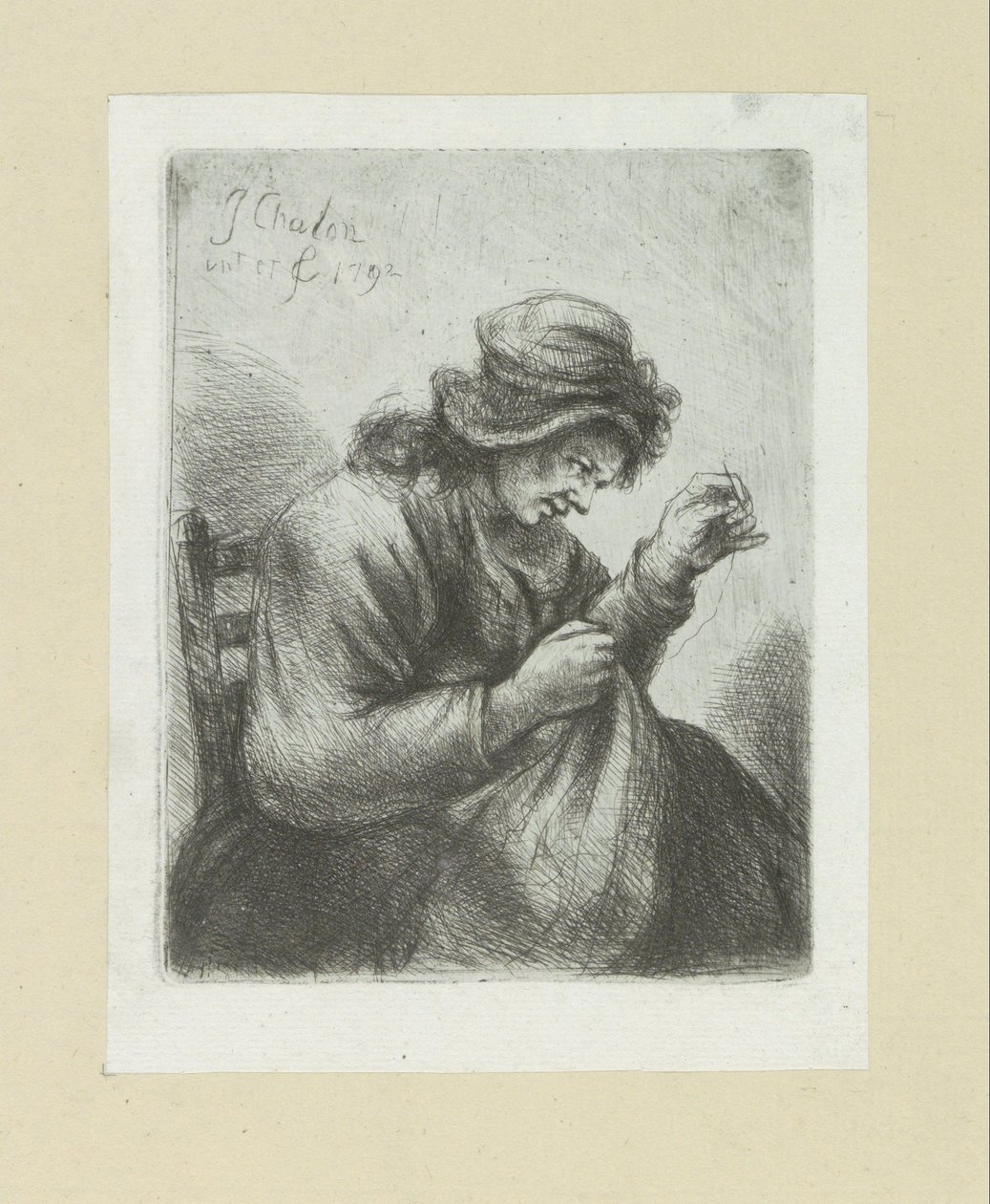 Woman with Needle and Thread by Jan Chalon