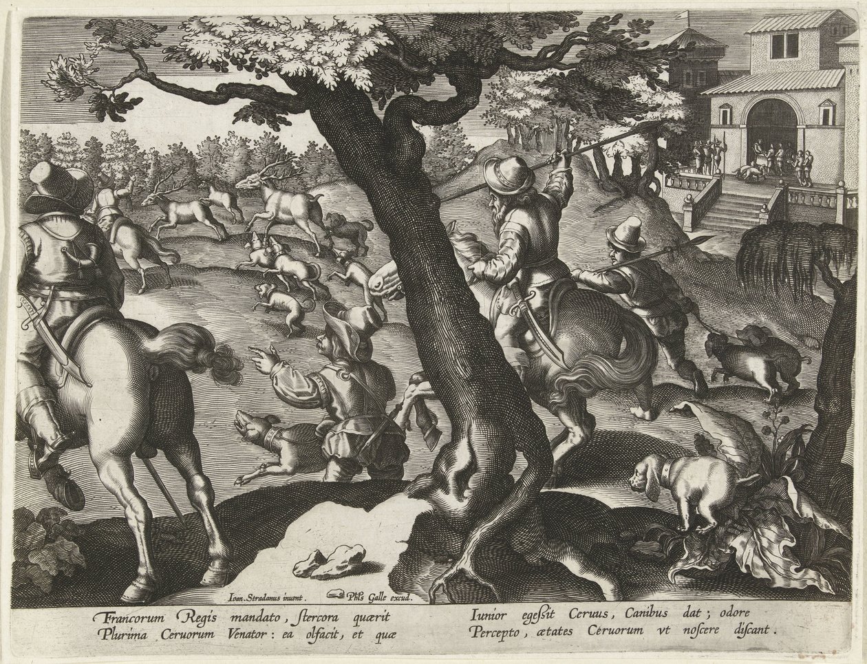 Deer Hunt with Dogs (series: Hunting Scenes, Venationes Ferarum, auium, piscium pvgnae Bestiariorum) by Jan Collaert (II) (attributed to)
