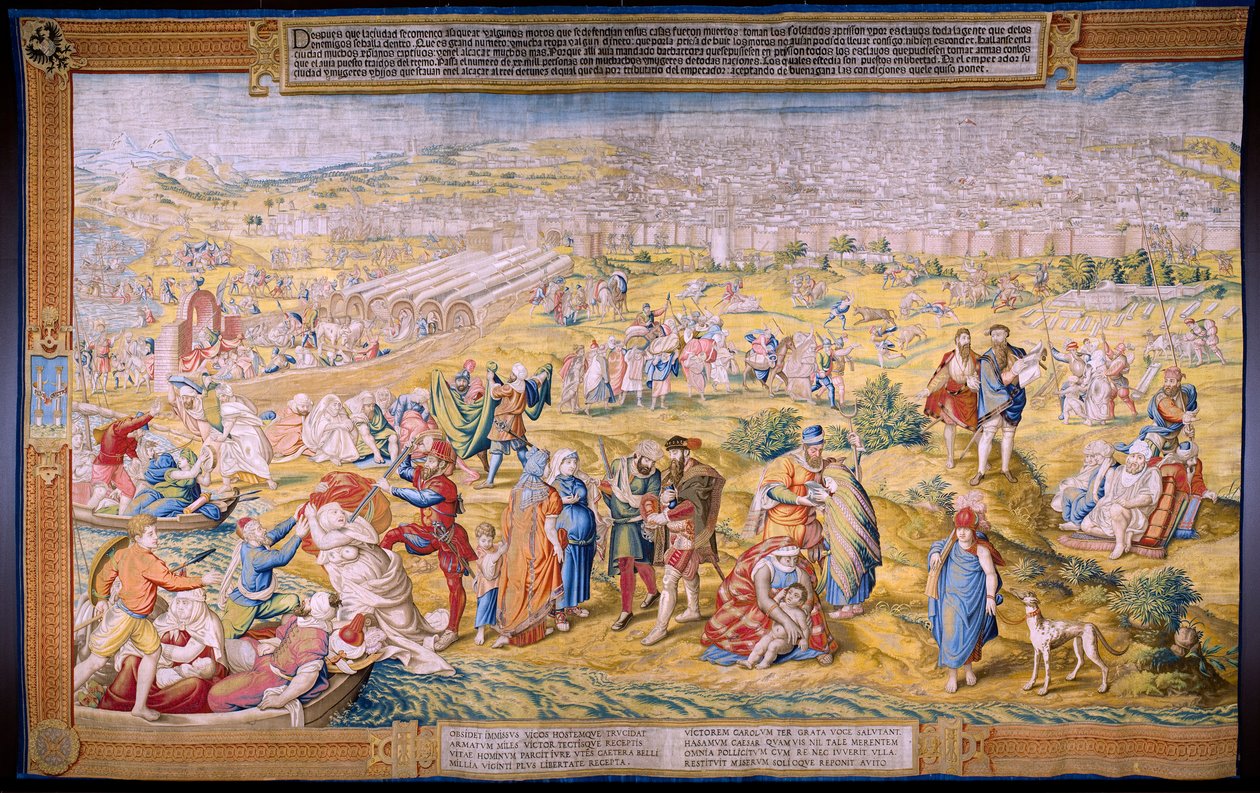 Flemish Tapestry. Series The Conquest of Tunis: The Plunder of Tunis. Cartoonist Jan Cornelisz Vermeyen. Atelier Willem de Pannemaker, Brussels. Ca 1545 by Jan Cornelisz Vermeyen