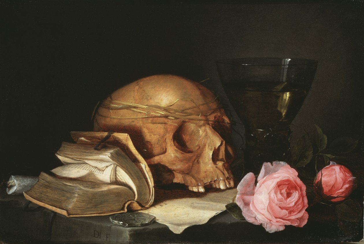 A Vanitas Still Life with a Skull, a Book and Roses, c.1630 by Jan Davidsz de Heem