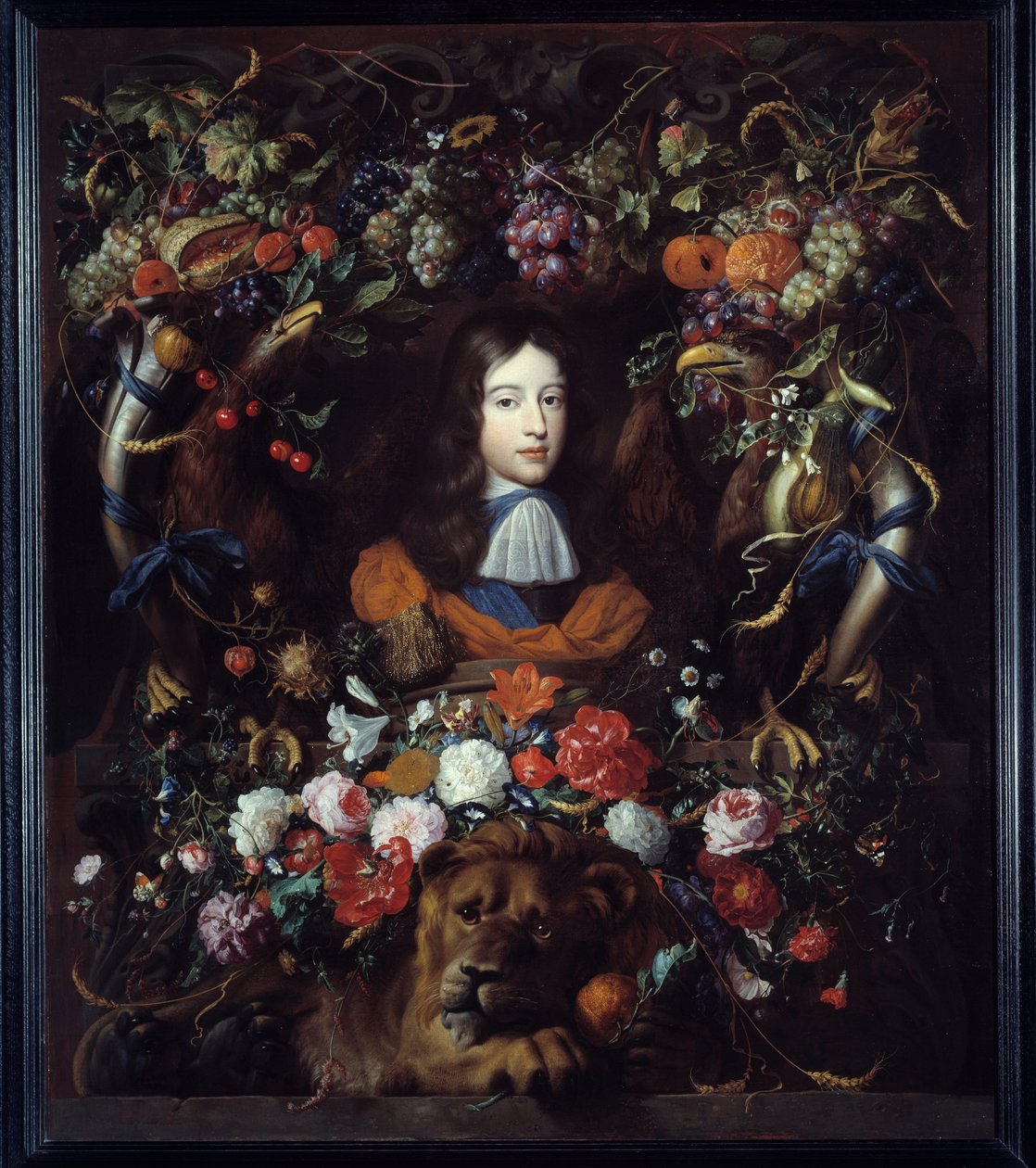 Portrait of William III of Orange in a Medallion of Flowers by Jan Davidsz de Heem