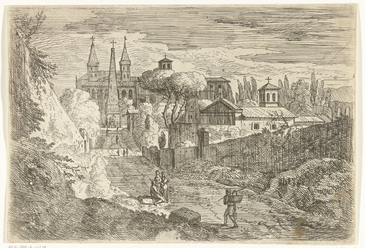 Italianate Landscape with Travelers by City Walls by Jan Frans van Bloemen