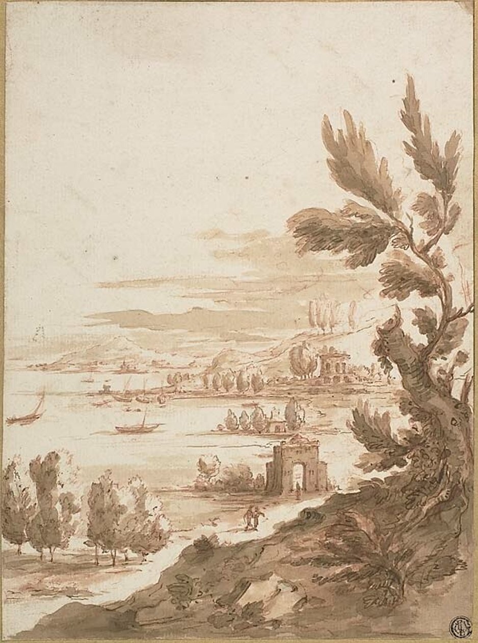 View from Hill Overlooking a Harbor by Jan Frans van Bloemen