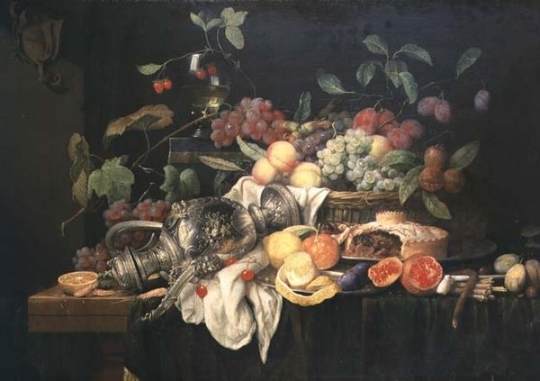 Still Life with Pewter Flagon, Mince Pie and Fruit by Jan Frans van Son
