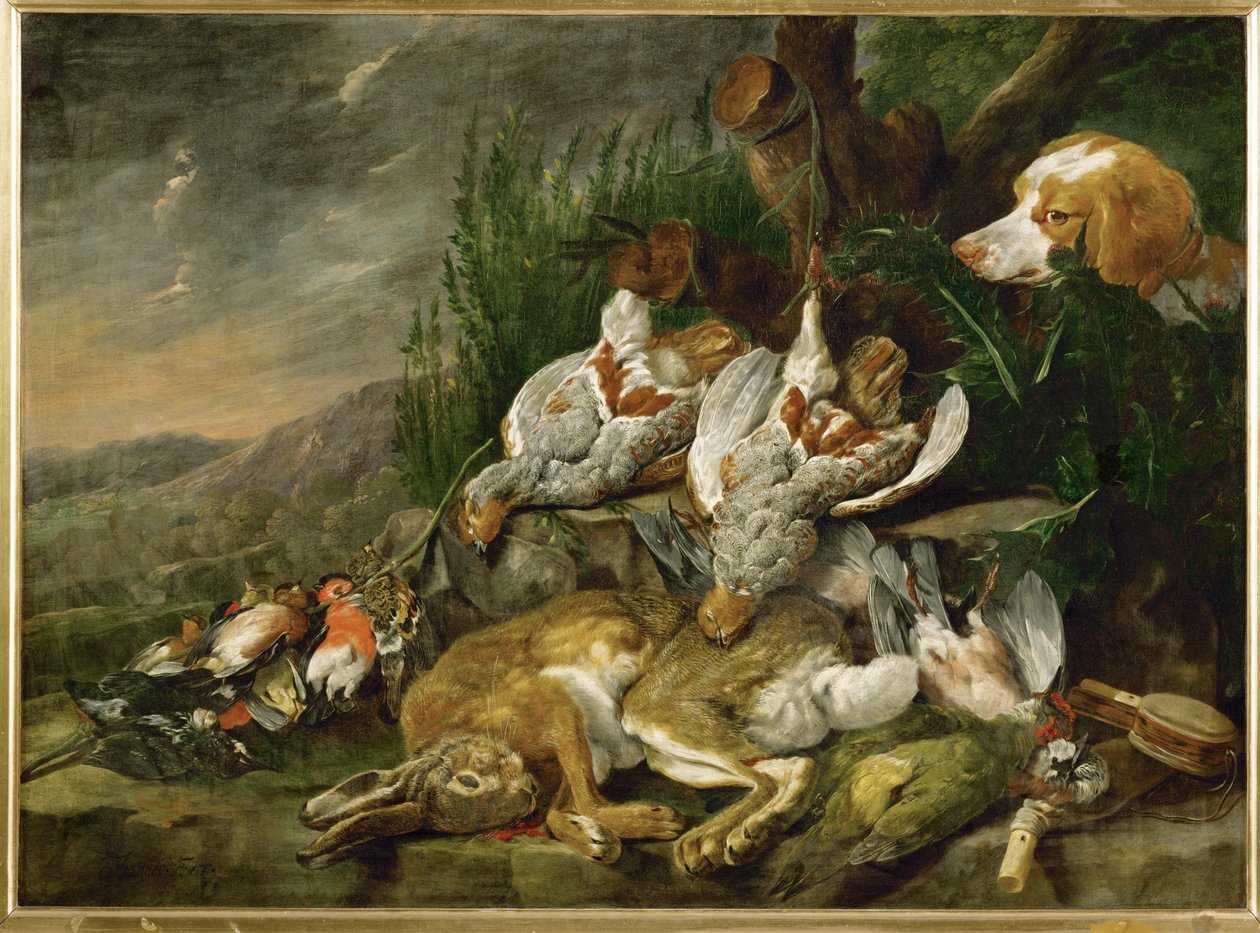 Hares and Fowl Watched by a Dog by Jan Fyt