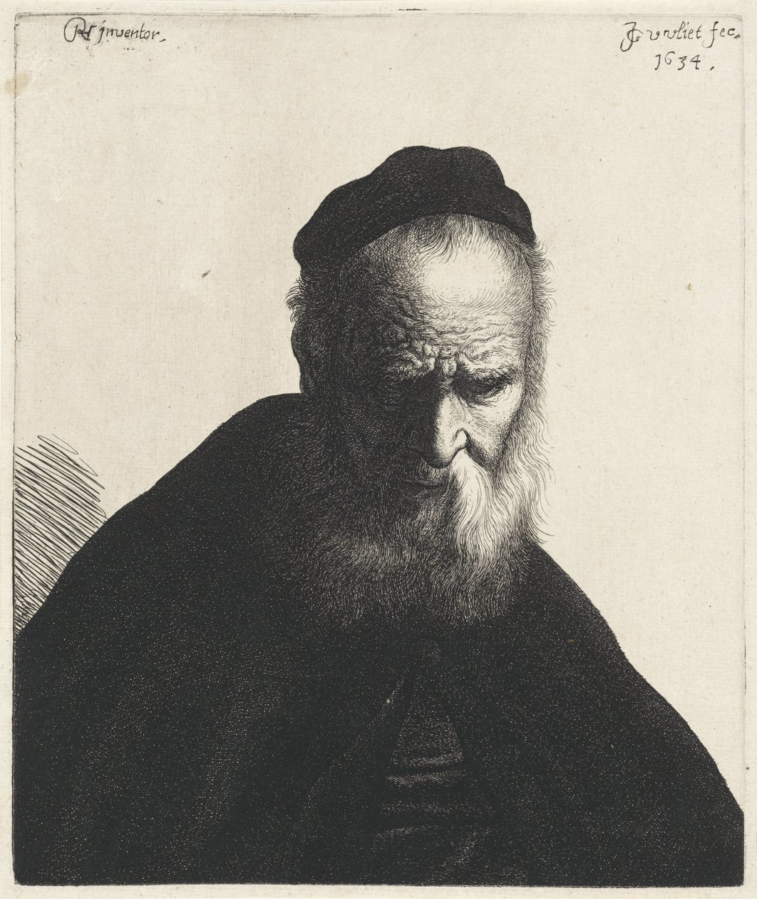 Bust of an Old Man with Beard and Cap (series title: Tronies after Rembrandt) by Jan Gillisz. van Vliet