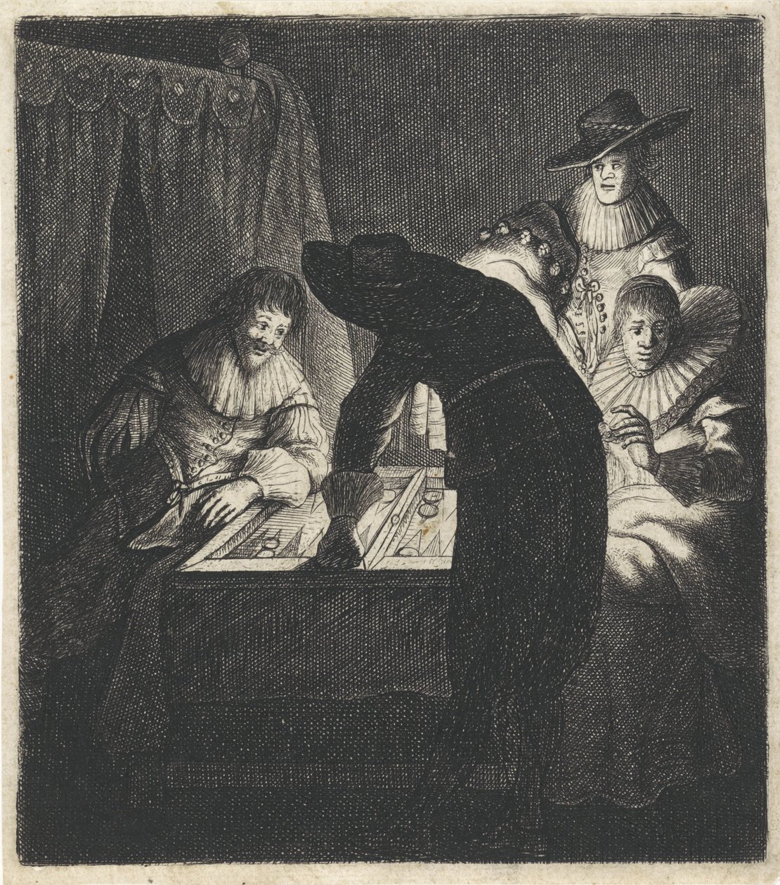 Tric-trac Players by Candlelight by Jan Gillisz. van Vliet