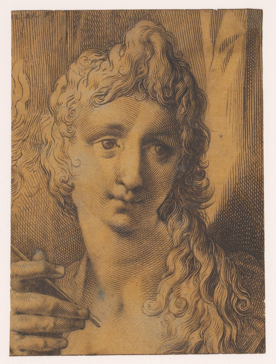Head of a Youth or Young Woman Holding a Burin (?) by Jan Harmensz. Muller