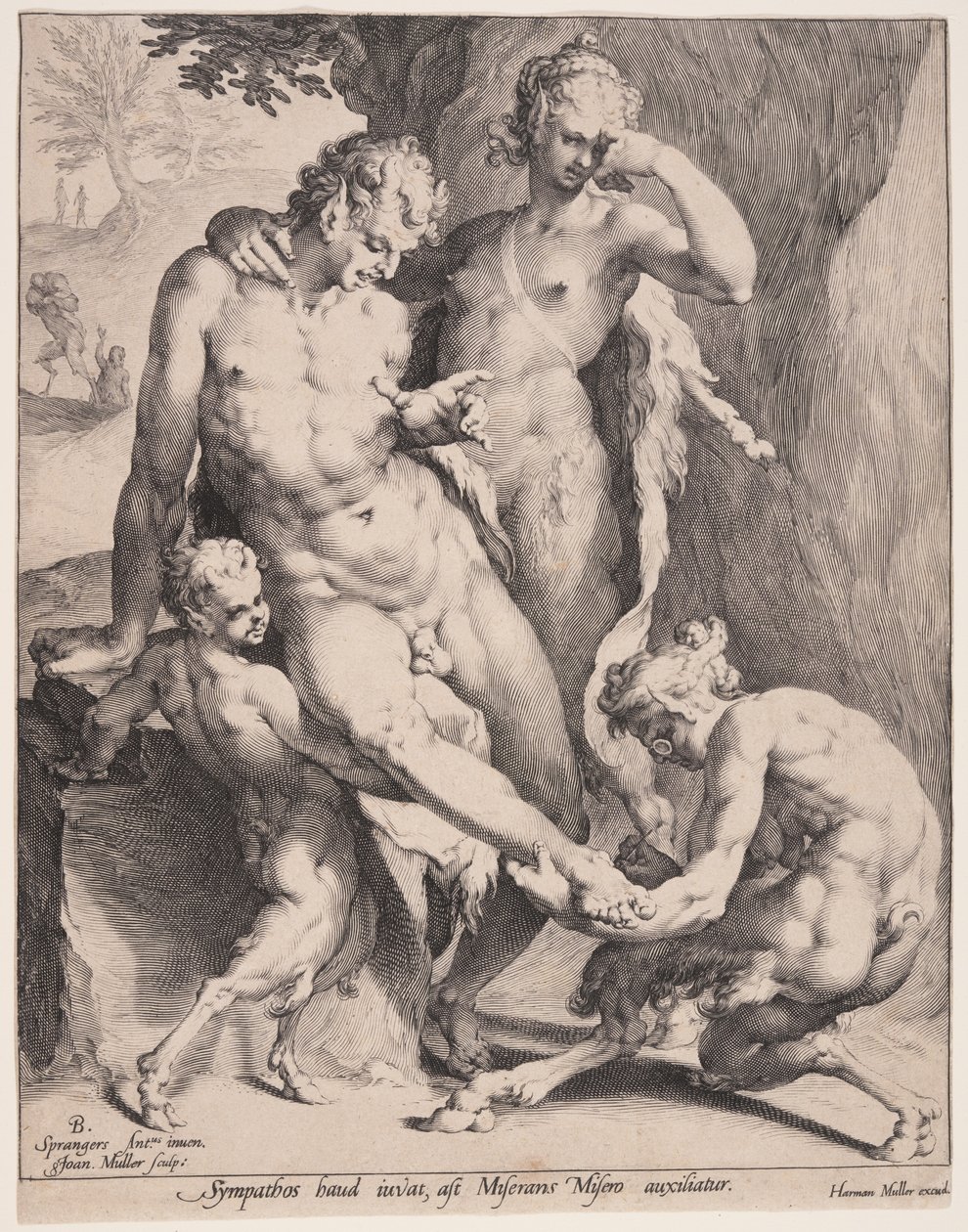 Oreads Pulling a Thorn from a Satyr’s Foot by Jan Harmensz. Muller