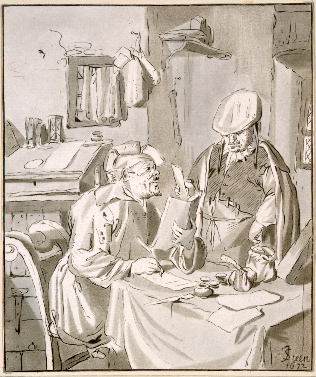 Two Men Discussing Money in an Office, 1672, copied by Cornelis Ploos van Amstel or Christian Josi by Jan Havickszoon Steen
