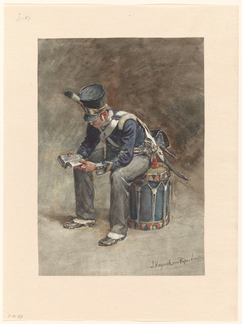 Seated Reading Drummer of the Infantry by Jan Hoynck van Papendrecht