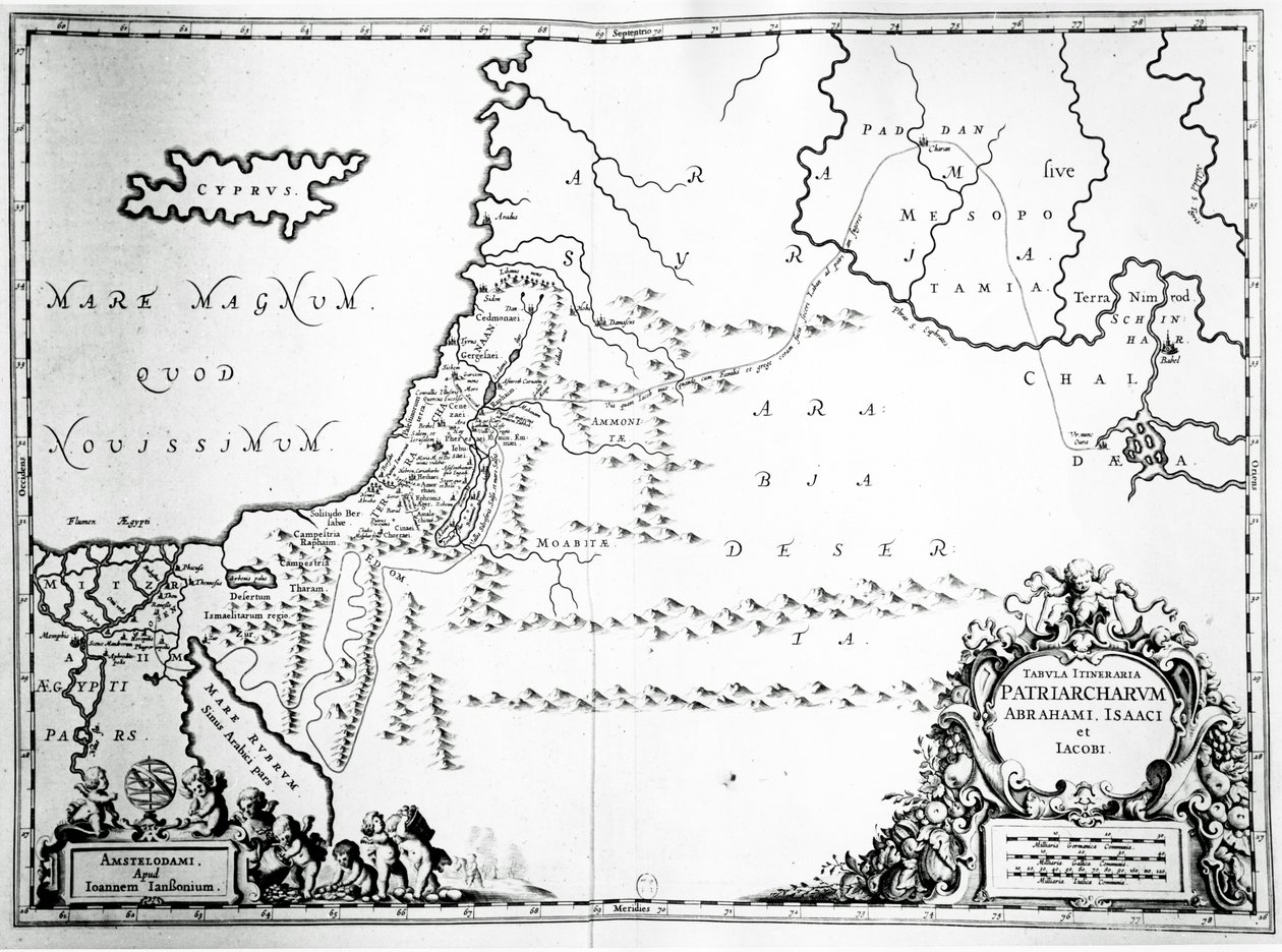 Map of the travels of Abraham, Isaac and Jacob, 1652 by Jan Janssonius