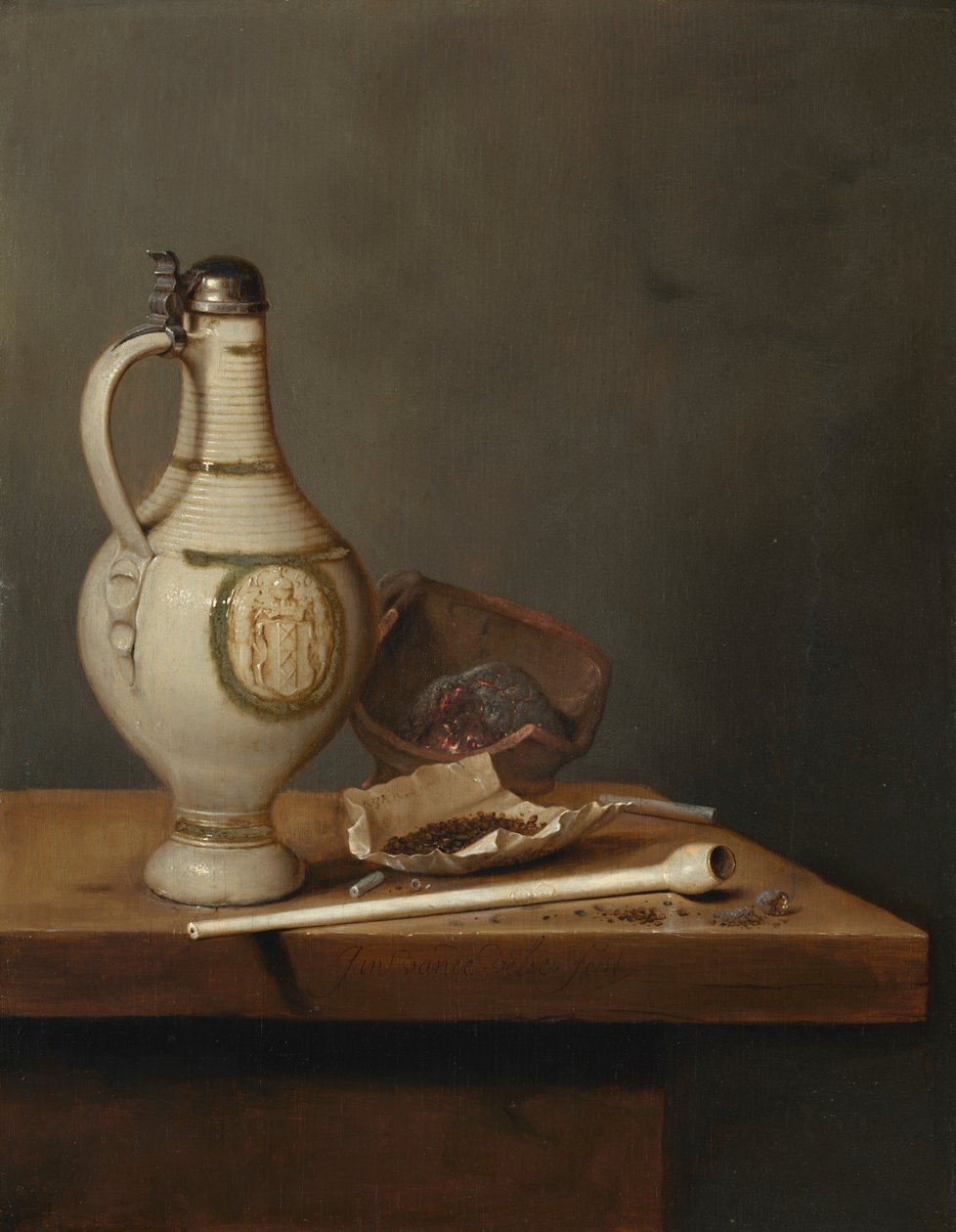 Still Life with Stoneware Jug and Pipe, mid 1650s by Jan Jansz. van de Velde