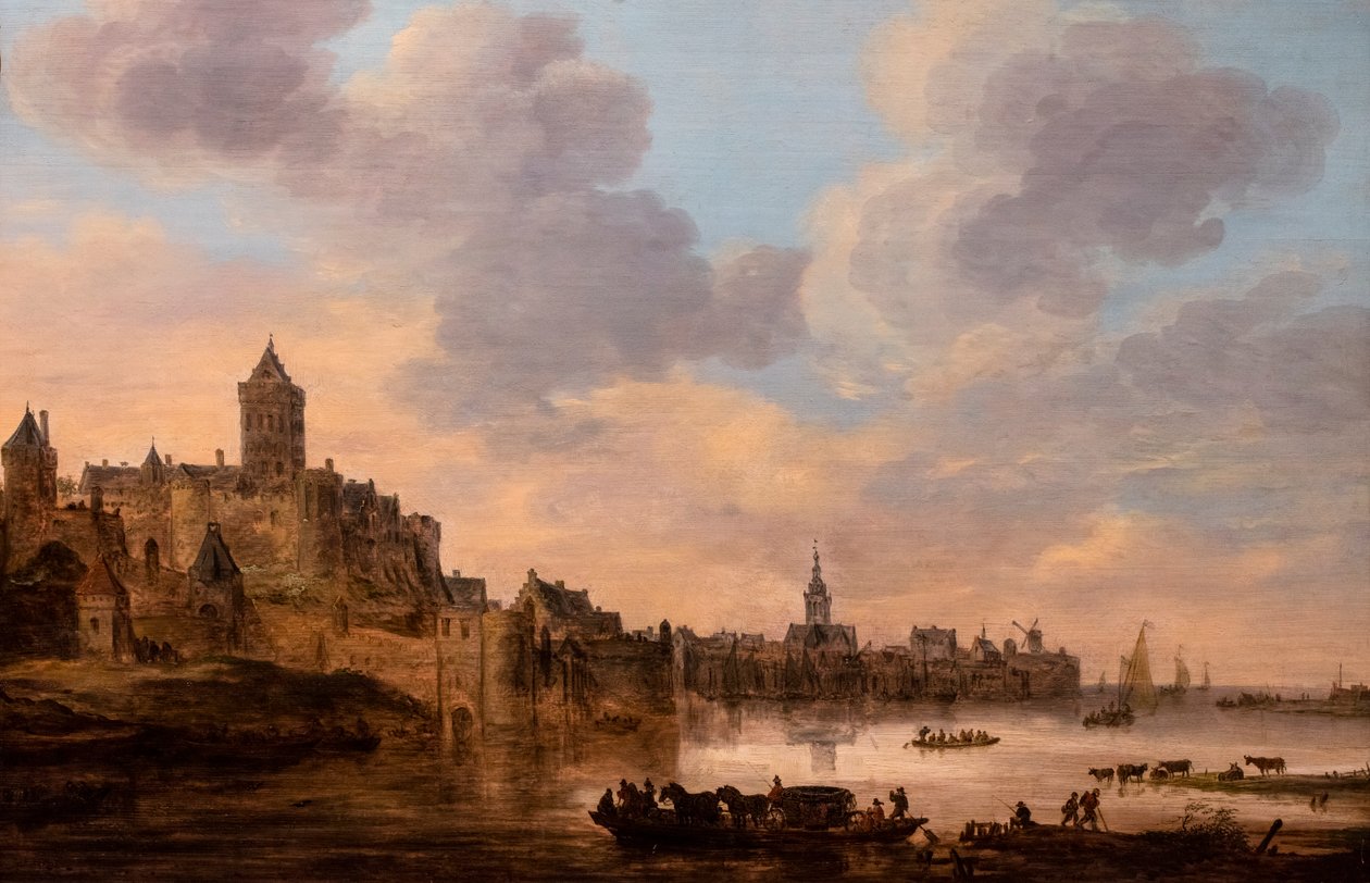 A Large Ferry with a Four-Horse Coach by Jan Josephsz van Goyen