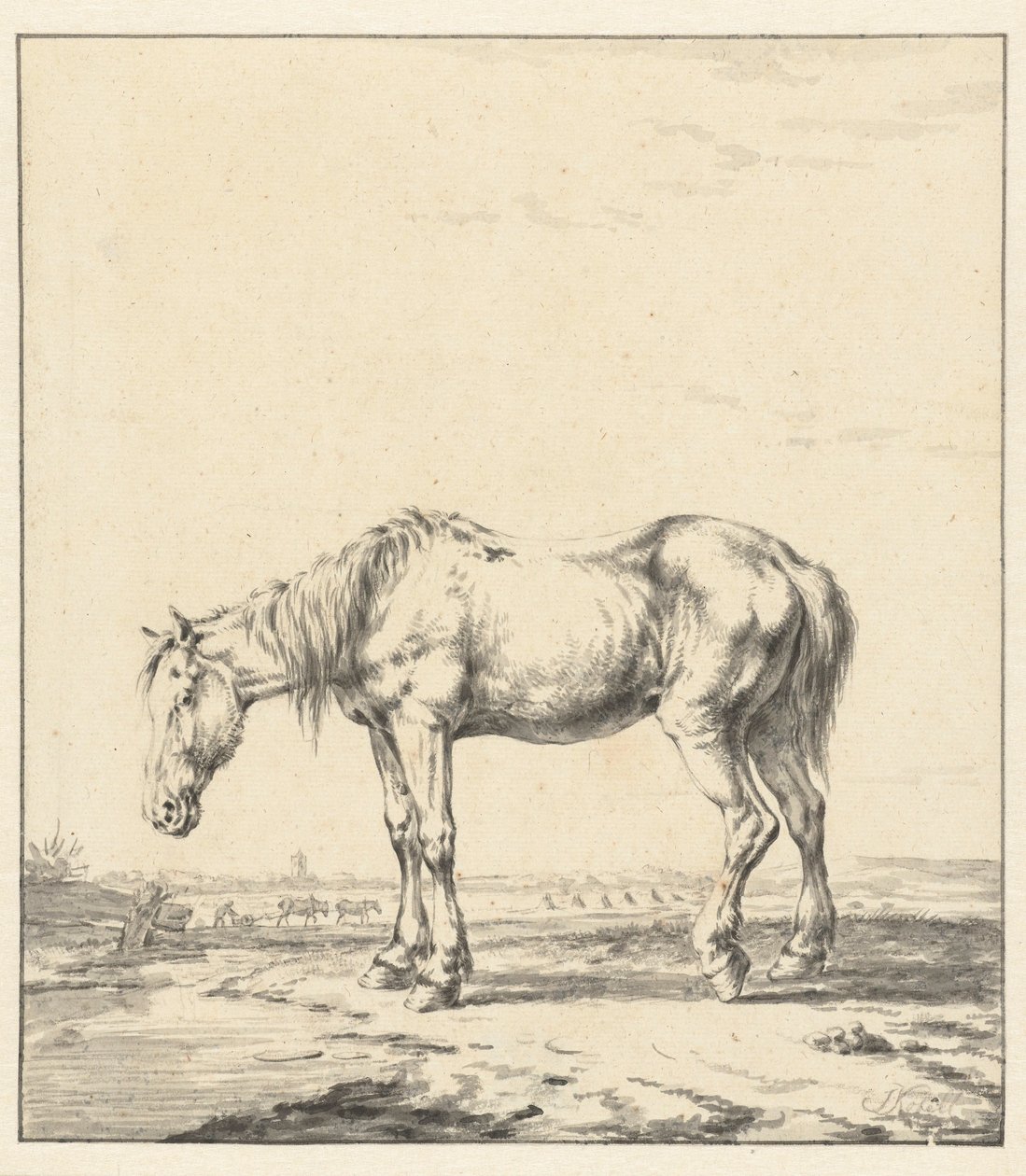 Old Horse Standing by Water by Jan Kobell (II)