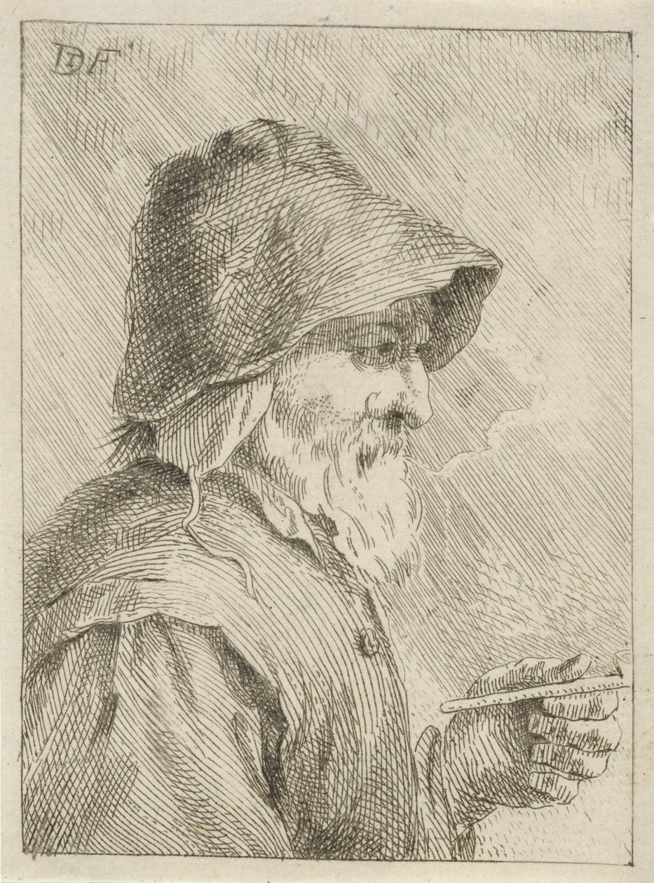 Old Man with Beard and Pipe in Hand by Jan Lauwryn Krafft (I) (attributed to)