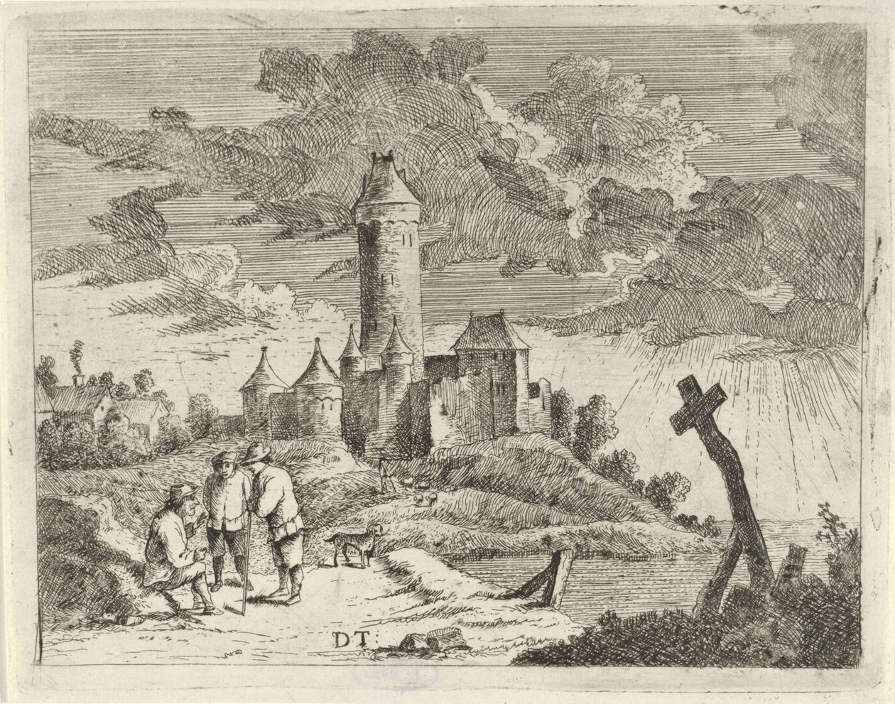 Landscape with Castle and Three Men by Jan Lauwryn Krafft (I) (possibly)