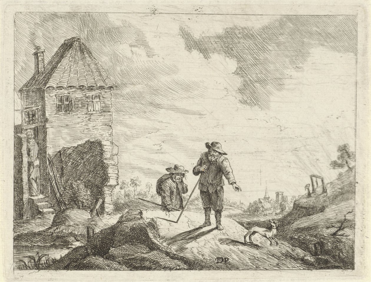 Two Farmers with a Dog on a Country Road by Jan Lauwryn Krafft (I) (possibly)