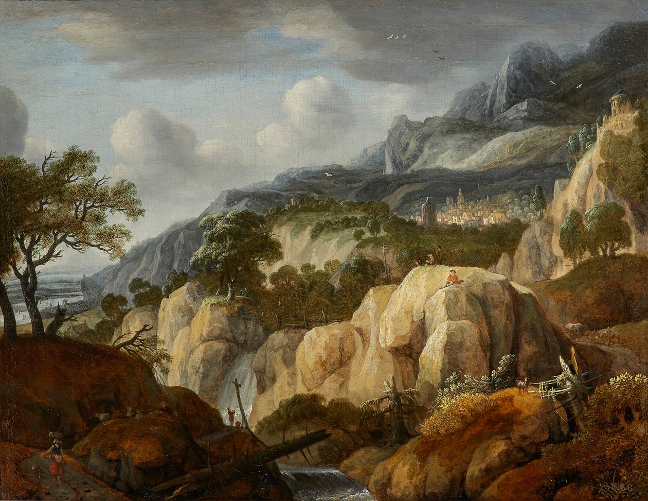 Mountain Landscape with a Draughtsman by Jan Looten