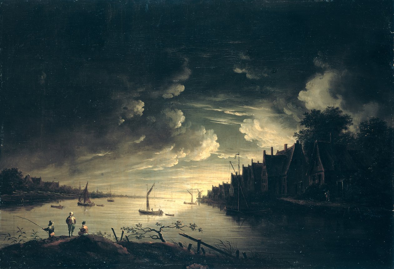 River Landscape by Moonlight by Jan Ludewick de Wouters