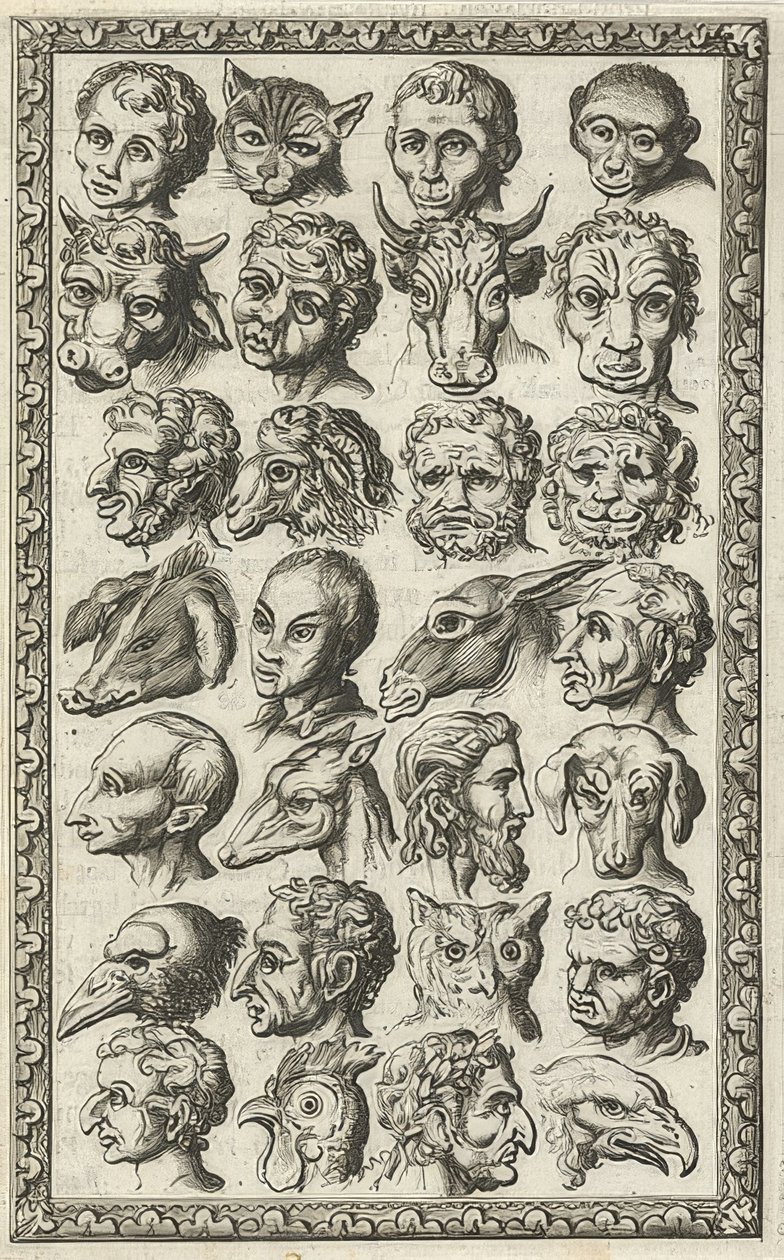 28 Heads of Humans and Animals by Jan Luyken: Fine art print
