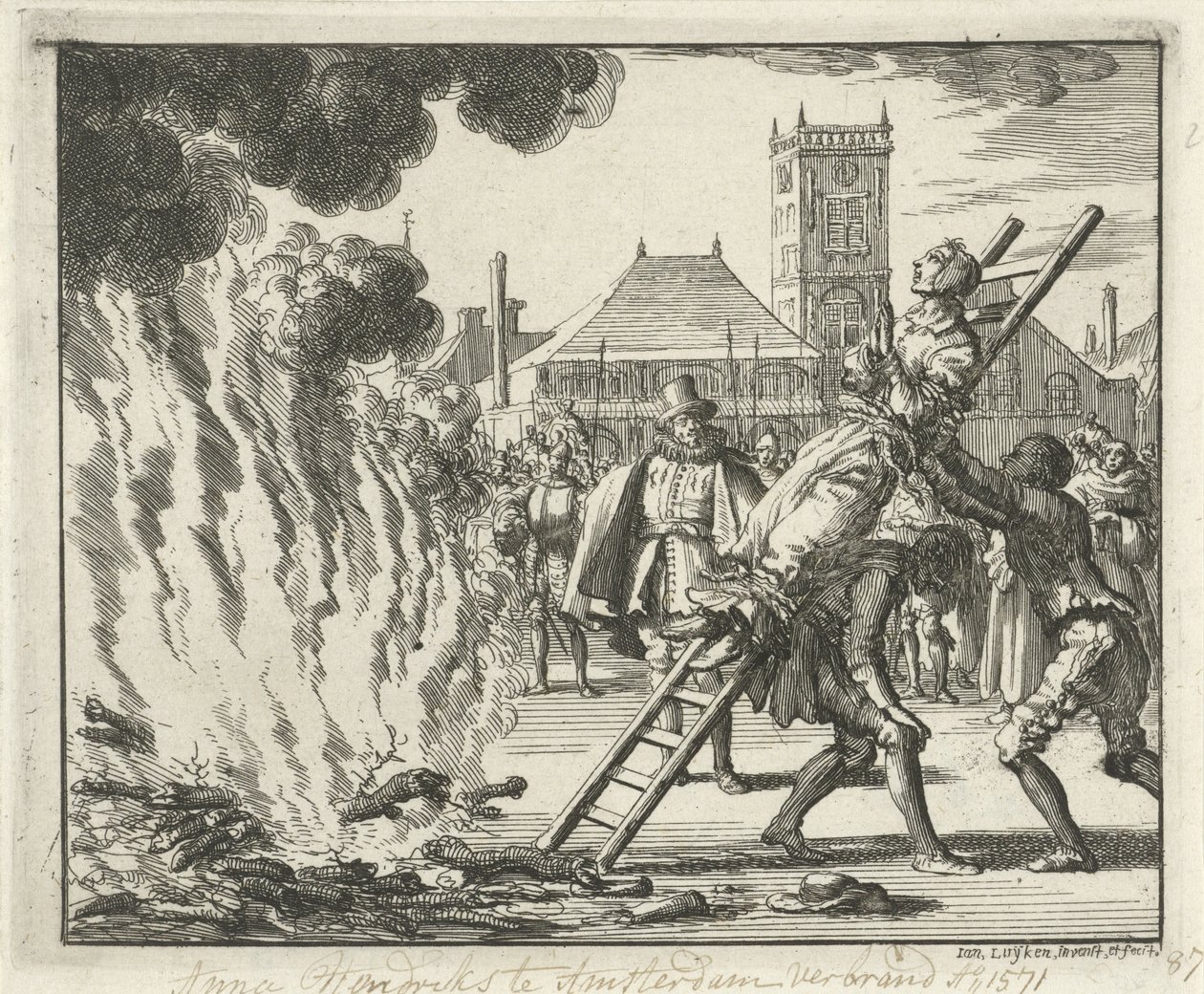 Anneken Hendriks, Bound on a Ladder, Burned in Amsterdam, 1571 by Jan Luyken