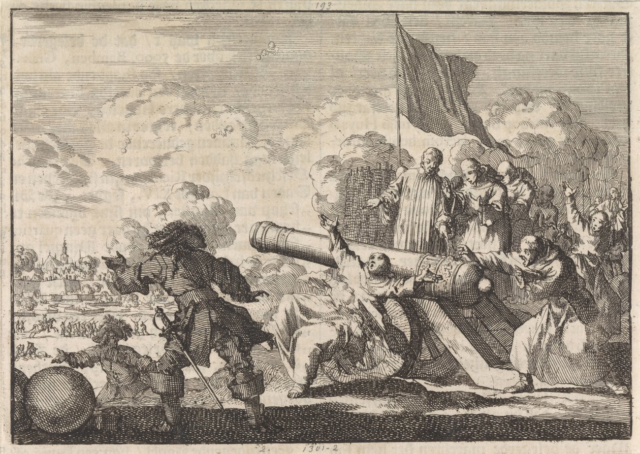 Siege of Groningen with a Cannon Blessed by Six Monks, 1672 by Jan Luyken