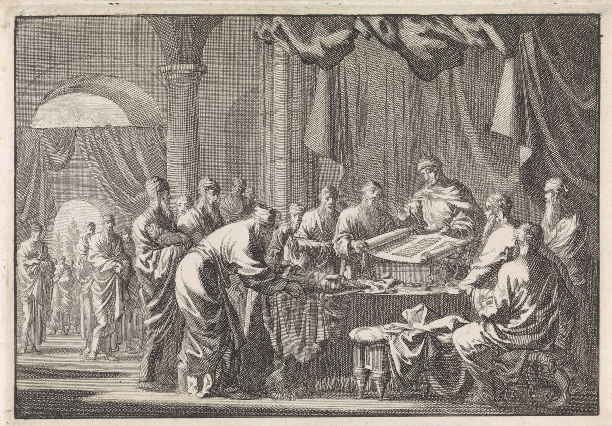 Assembly of the 72 Translators of the Law by Order of King Ptolemy Philadelphus by Jan Luyken