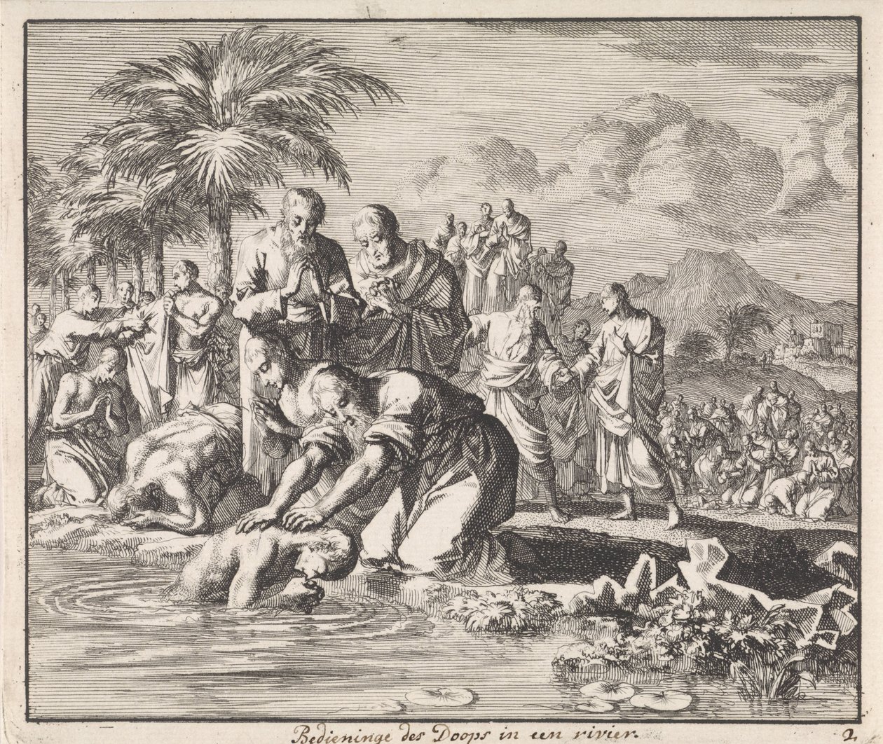 Baptism of New Believers in a River by Jan Luyken