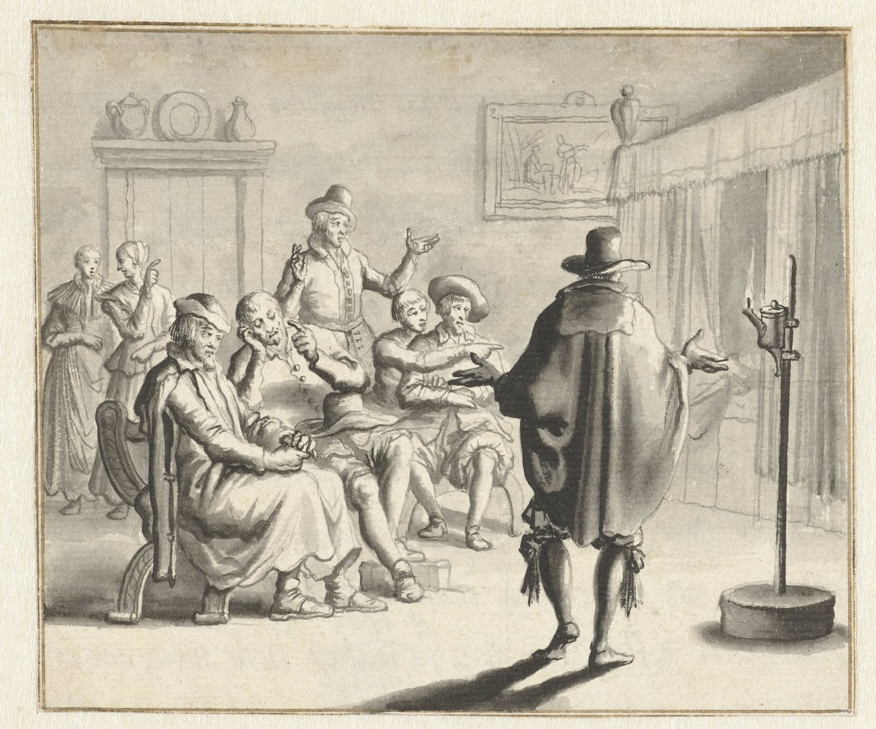 Group of People in Front of a Bedstead in Which It Haunts by Jan Luyken