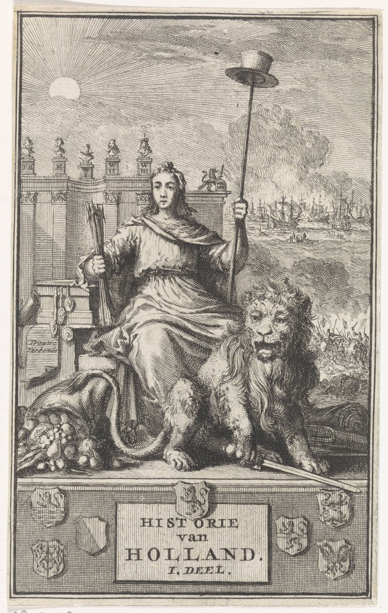Dutch Maiden (Title Page for: F. de la Neuville, History of Holland Vol. I, 1704) by Jan Luyken