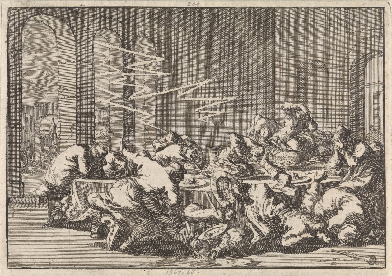 In the Polish Village of Perzyn, 23 People Die from a Lightning Strike During a Baptismal Feast, 1676 by Jan Luyken