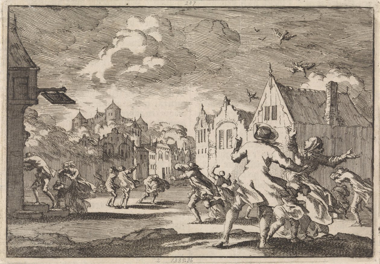 Villagers Near Luchow Castle in Lüneburg Overwhelmed by a Whirlwind, 1671 by Jan Luyken