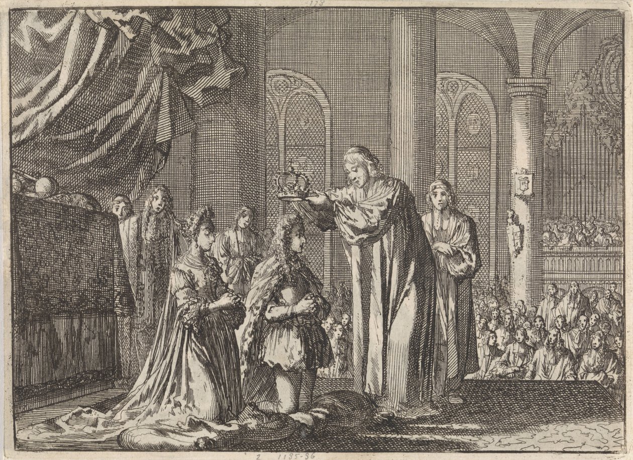 Coronation of William III and Mary II Stuart by the Archbishop of Canterbury, 1689 by Jan Luyken