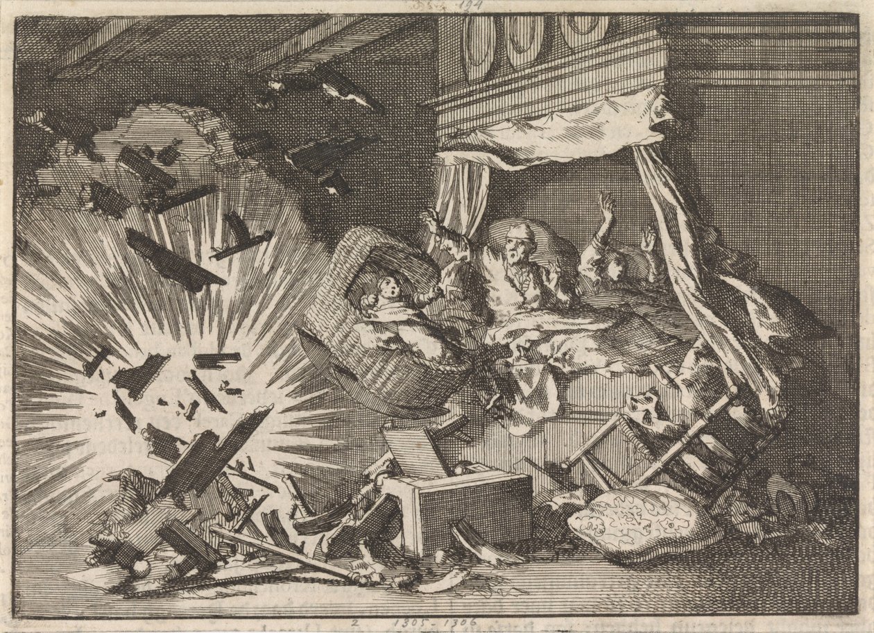 Explosion of a Bomb in a House on Ebbingestraat in Groningen, 1672 by Jan Luyken