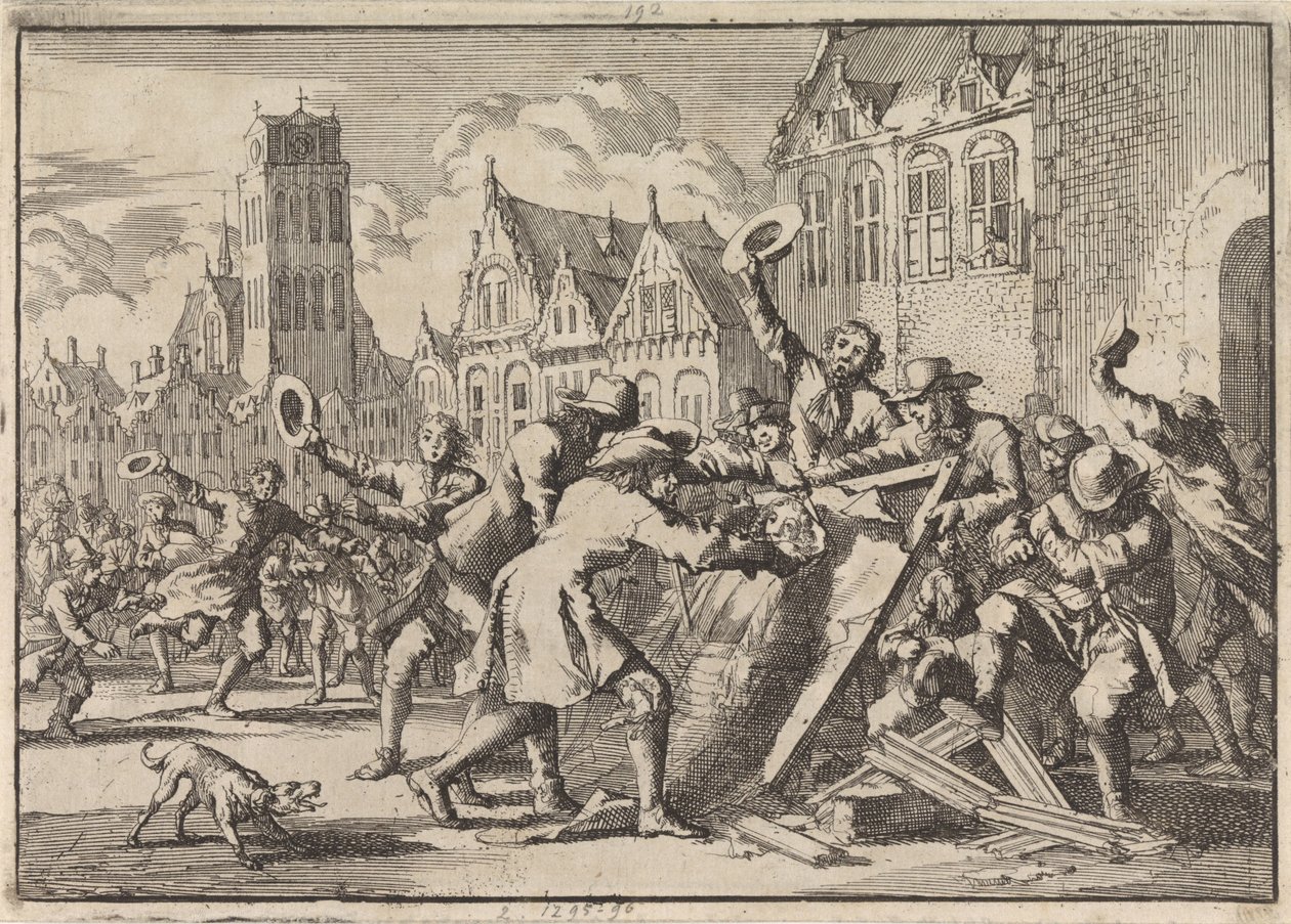 Riot in Dordrecht where a Portrait of Cornelis de Witt is Destroyed by the People, 1672 by Jan Luyken