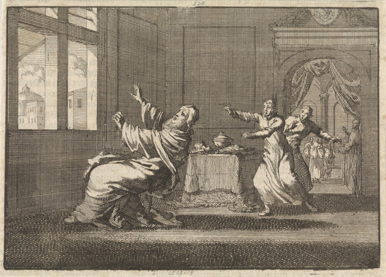 Pope Innocent XII Falls Backward at the Window of the Quirinal Shortly After His Election, 1691 by Jan Luyken