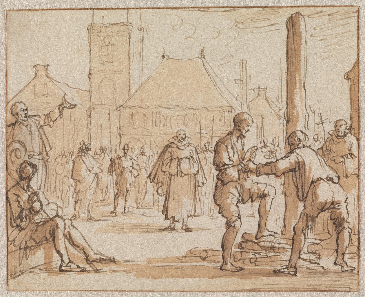 Pieter Bekjen Climbs the Stake in Amsterdam in 1569 by Jan Luyken