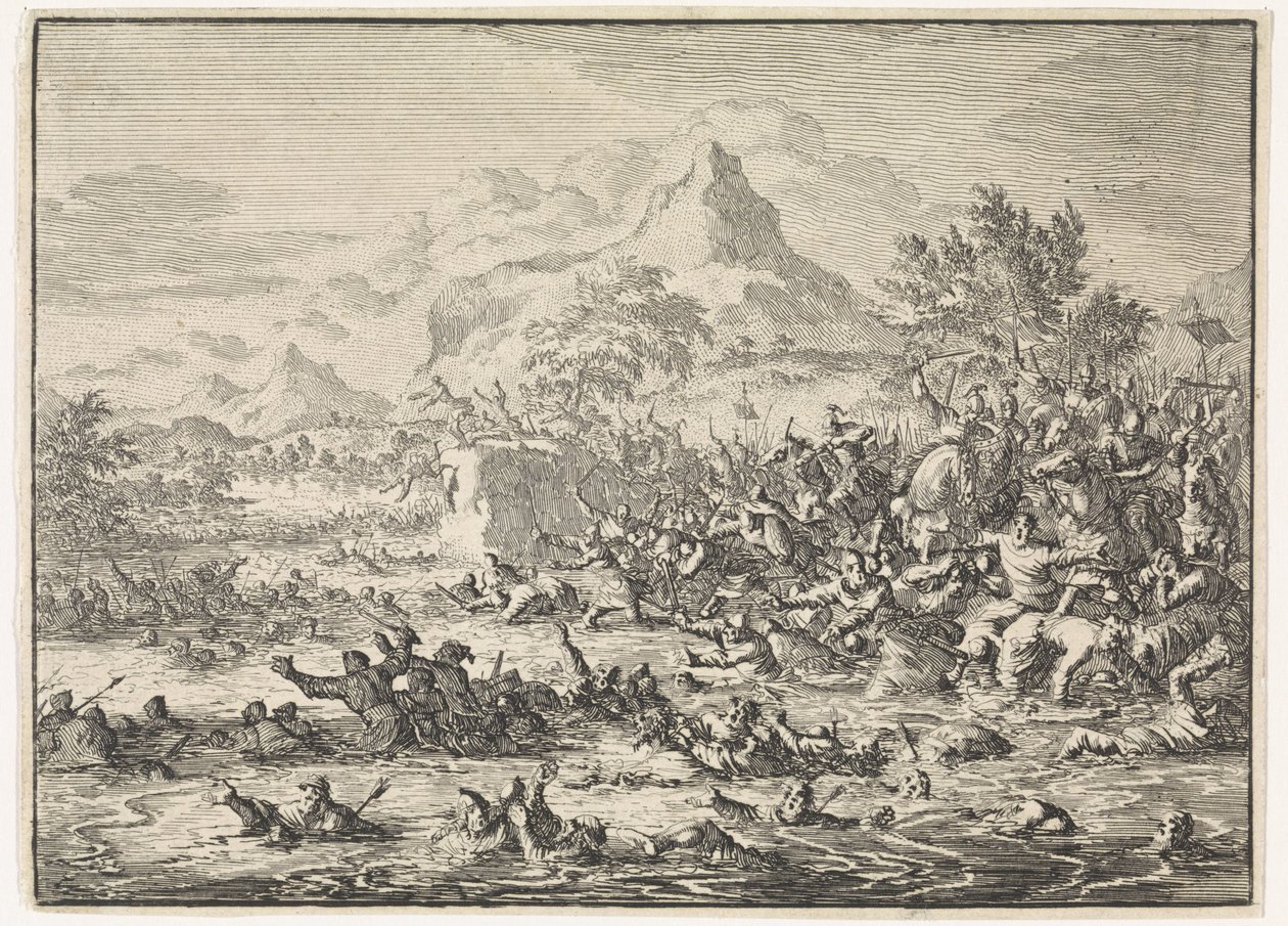 Placidus Defeats the Jews at the Jordan and Drives Them into the River by Jan Luyken