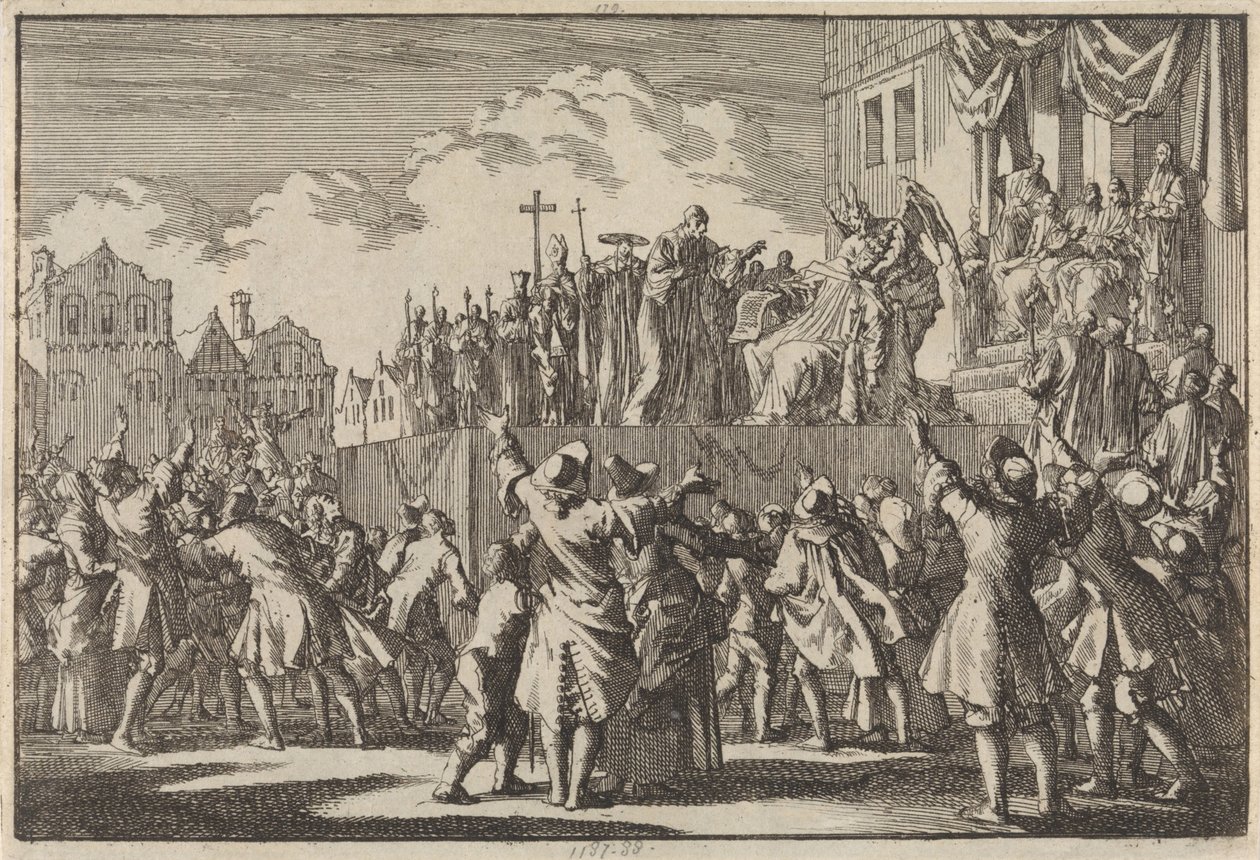 Street Scene in Aberdeen Mocking the Catholic Religion, 1689 by Jan Luyken