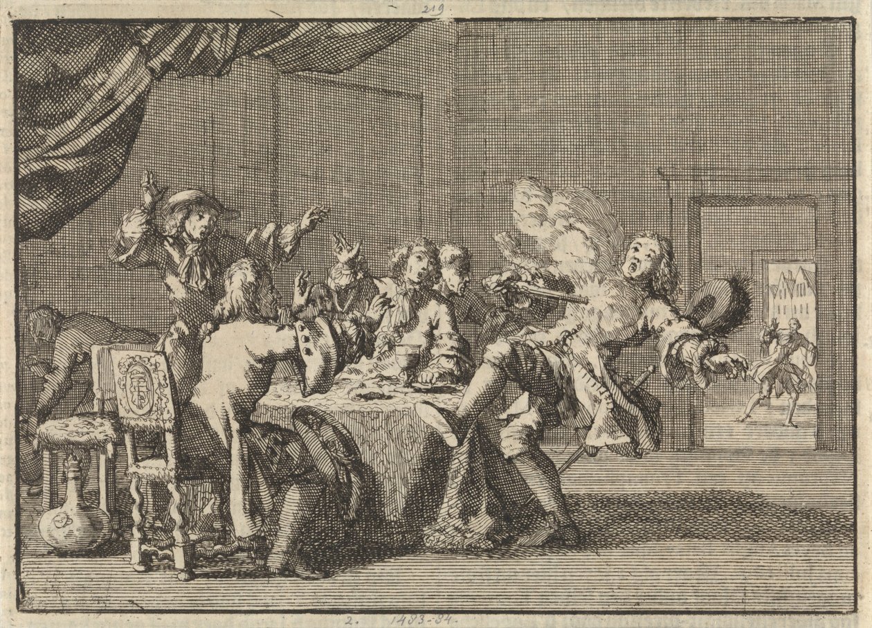 Thomas Tullock, Supporter of King James II in Scotland, Killed by the Unexpected Discharge of His Pistol, 1690 by Jan Luyken