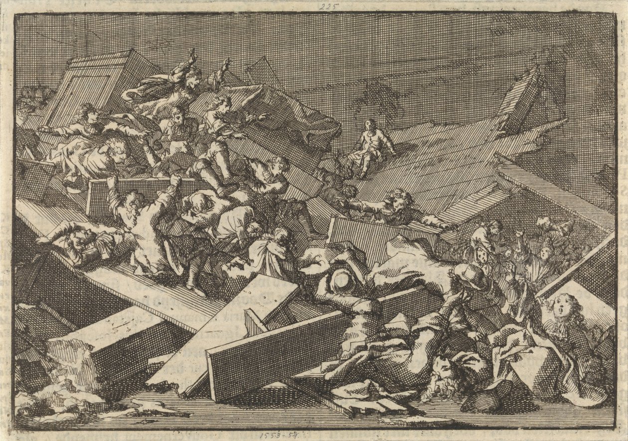 Floor of the House Church of the Imperial Envoy Count von Bercka Collapses, 1697 by Jan Luyken