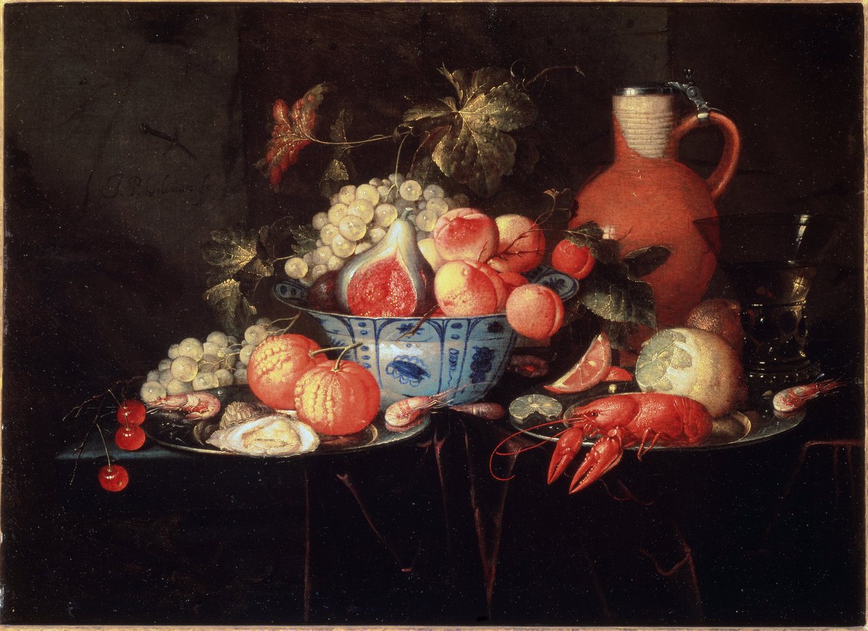 Still life with fruits and crayfish by Jan Pauwel II the Younger Gillemans